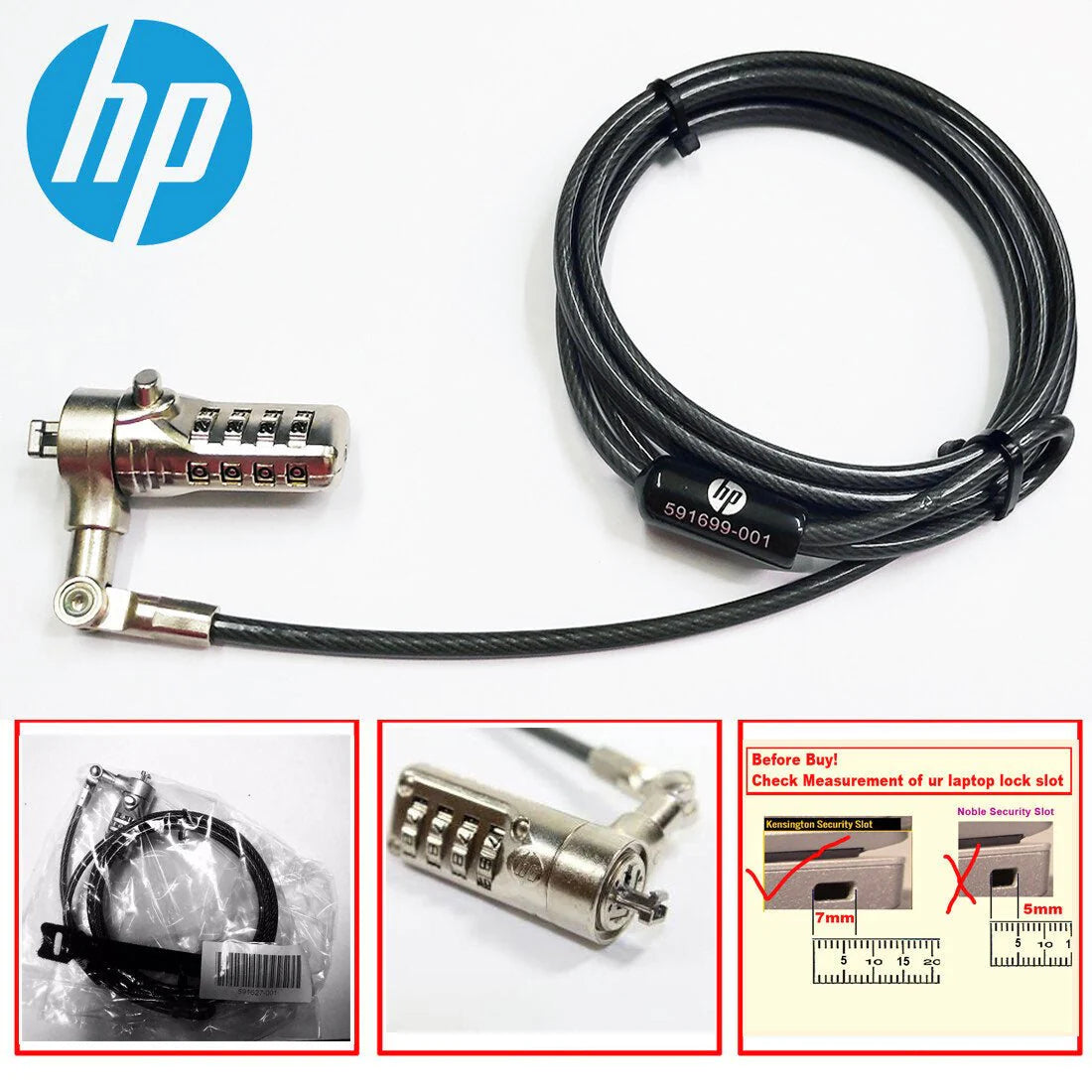 HP Laptop Look K-Slot 591699-001 Combination Type Notebook Lock HP Laptop Look K-Slot 591699-001 Combination Type Notebook Lock